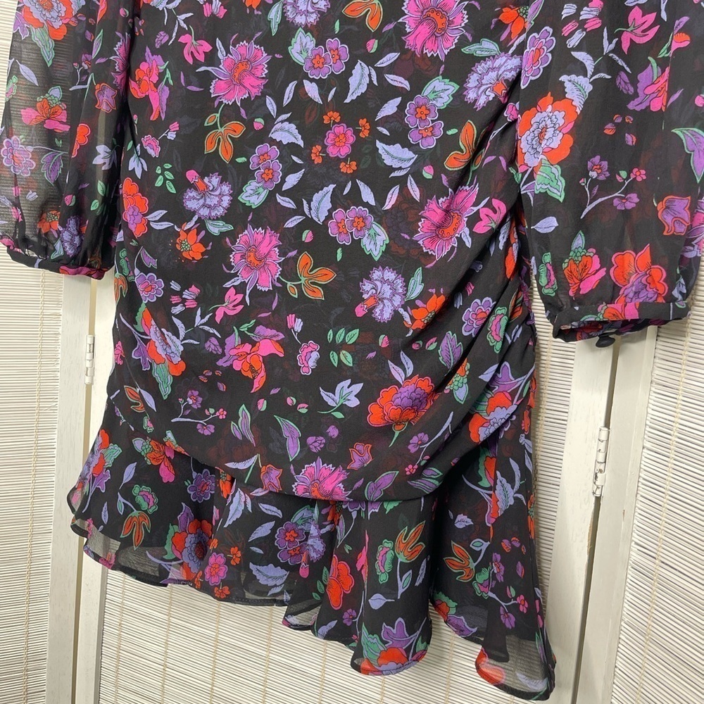 Veronica Beard Robin Silk Floral Mini Dress Purple Black Size 2 - Picture 3 of 10